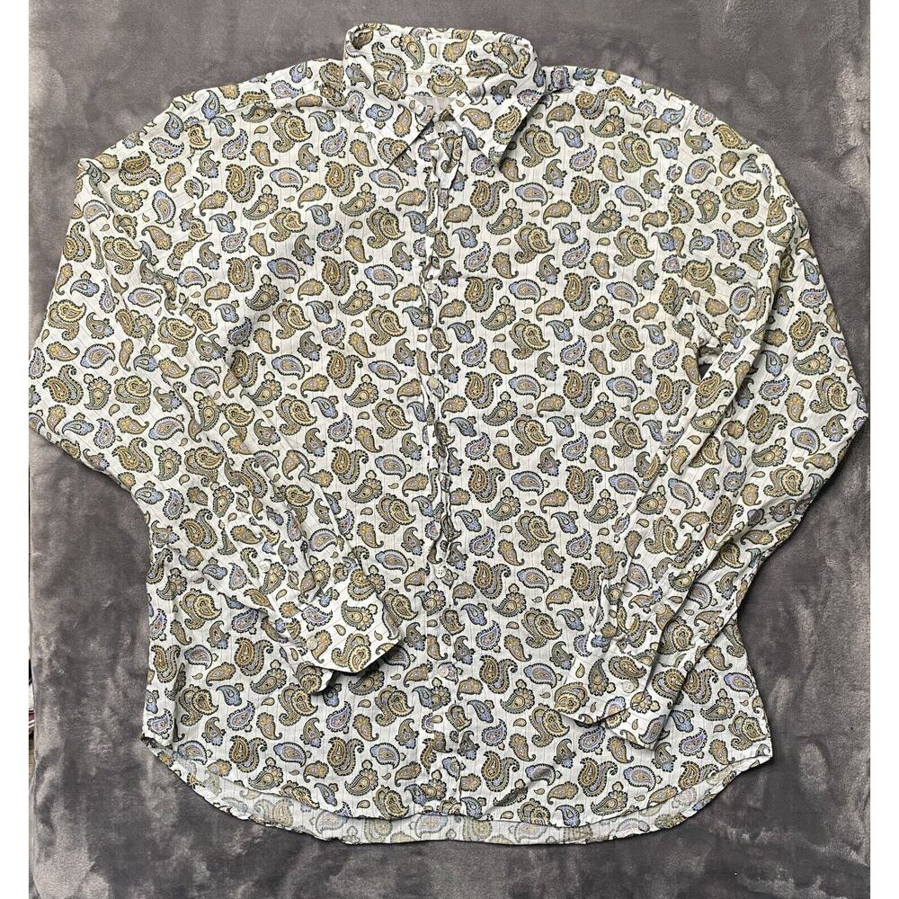 Etro Linen Button Up Shirt Men's Large Paisley Pattern Long Sleeve Italy